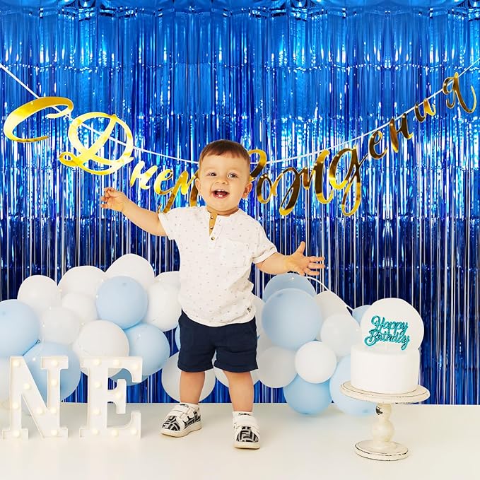 GOER 3.2 ft x 9.8 ft Metallic Tinsel Foil Fringe Curtains Party Photo Backdrop Party Streamers for Birthday,Graduation,New Year Eve Decorations Wedding Decor (Navy Blue,1 Pack)