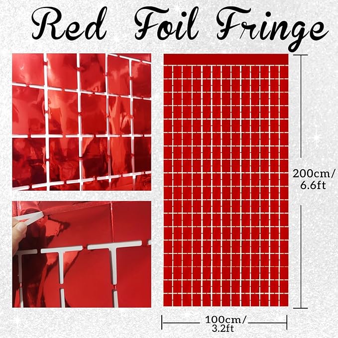 GOER Red Party Backdrop Metallic Tinsel Foil Fringe Curtain Photo Booth Prop for New Year's Eve Graduation Bachelorette Birthday Casino Theme Party Holiday Celebration Decorations (2 Packs)