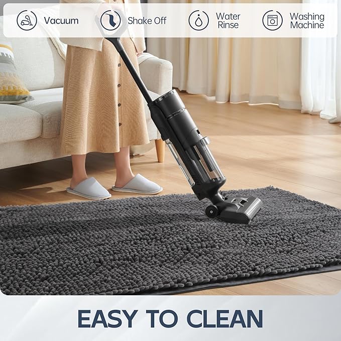 Dog Door Mat for Muddy Paws, 48" x 24" Chenille Absorbent Front Door Mat Inside, Large Runner Mud Mat for Dogs, Trap Dirt Washable Non Slip Outdoor Indoor Entrance Doormats, Grey