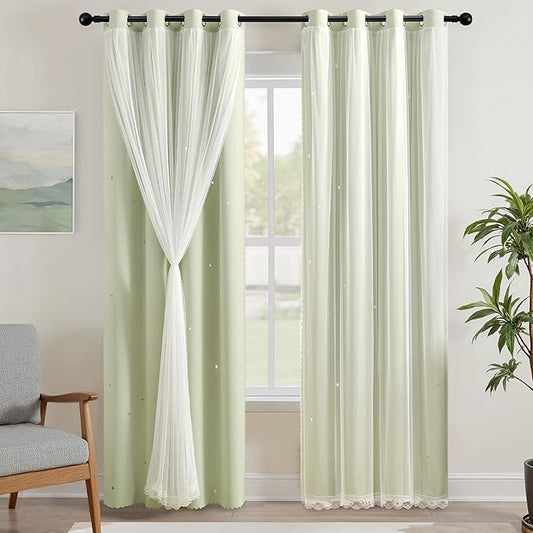 XiDi Green Curtains for Bedroom, Girls Room Blackout Curtains, Kids Room Darkening Curtains, Light Green Decor, 1 Panel Sage Green/34/72/1