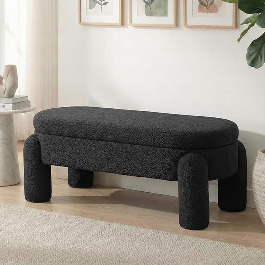 Ottoman with Storage, Large Foot Rest Ottoman Storage Bench,End of Bed Bench,Upholstered Seating,for Entryway, Hallway, Living Room,Bedroom (Black)