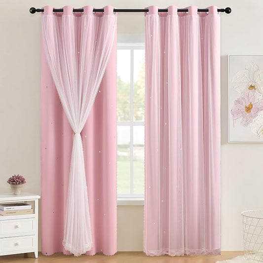 XiDi Pink Curtains for Bedroom, Girls Room Blackout Curtains, Kids Room Darkening Curtains, Light Pink Decor, 1 Panel Light Pink/52/84/1