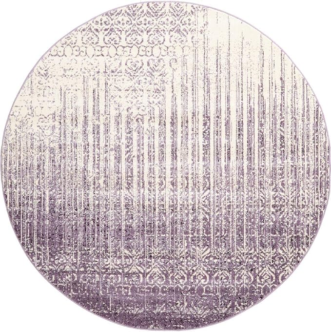 Unique Loom Del Mar Collection Area Rug - Jennifer (7' 10" Round, Purple/ Ivory)