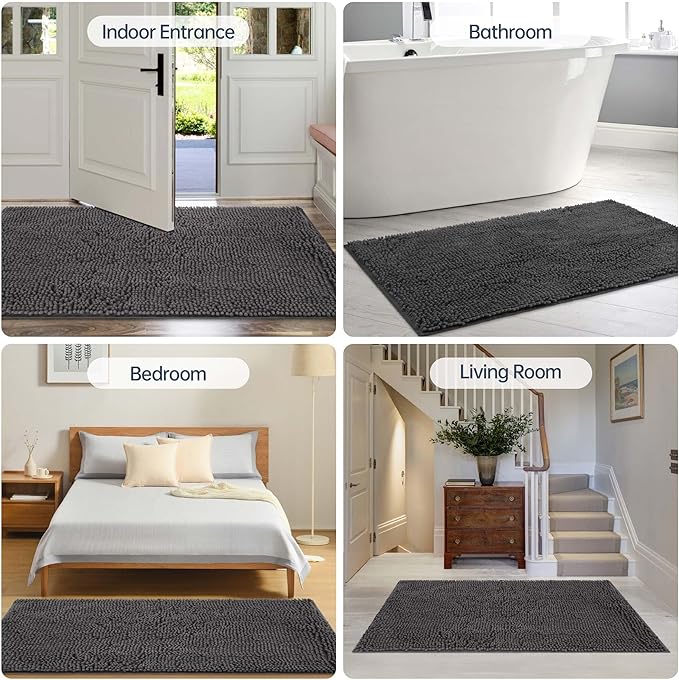 Dog Door Mat for Muddy Paws, 72" x 36" Chenille Absorbent Front Door Mat Inside, Large Runner Mud Mat for Dogs, Trap Dirt Washable Non Slip Outdoor Indoor Entrance Doormats, Grey