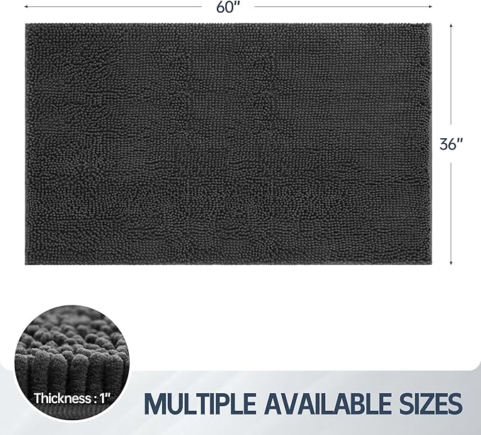 Dog Door Mat for Muddy Paws, 60" x 36" Chenille Absorbent Front Door Mat Inside, Large Runner Mud Mat for Dogs, Trap Dirt Washable Non Slip Outdoor Indoor Entrance Doormats, Grey
