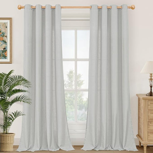 YoungsTex Light Grey Linen Curtains 84 Inches Long for Living Room, Light Filtering Drapes with Grommet Semi Sheer Window Treatments for Dining Bedroom, 2 Panels, 52 X 84 Inch