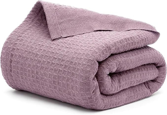Salt Earth 100% Cotton Throw Blanket, Queen, 90"X92" Waffle Throws for Home, Bedrooms, Outdoor Couch Office Couch, Modern Cozy Room Decor Blankets, Lightweight, All Season Western Blanket (Lavender)