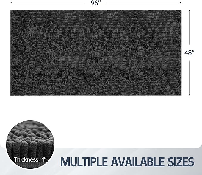 Dog Door Mat for Muddy Paws, 96" x 48" Chenille Absorbent Front Door Mat Inside, Large Runner Mud Mat for Dogs, Trap Dirt Washable Non Slip Outdoor Indoor Entrance Doormats, Grey