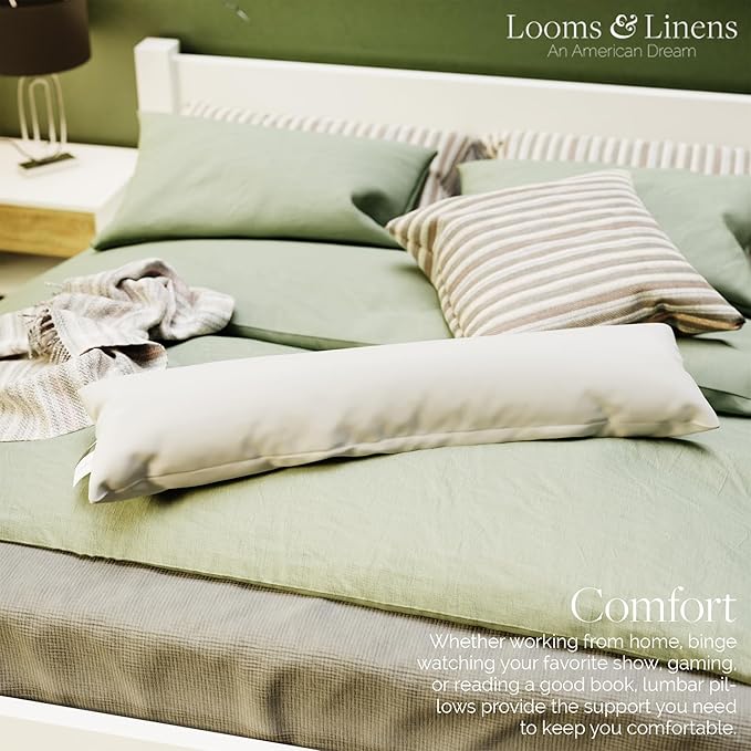 12x48 inch Boudoir Pillow by Looms and Linens with Down Alternative Lumbar Throw Pillow - USA Made Lumbar Pillow Pack of 1