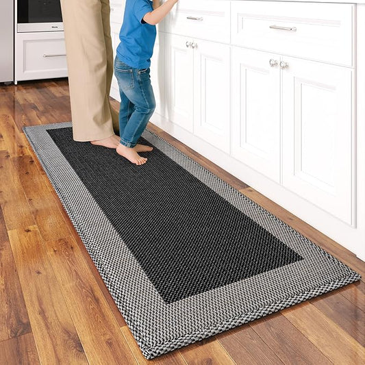 Kitchen Mats for Floor, Super Absorbent Kitchen Rugs Non Slip Washable, Soft Braided Kitchen Runner Rug, Standing Mat Kitchen Sink Mat, Easy to Clean, Black 17x47