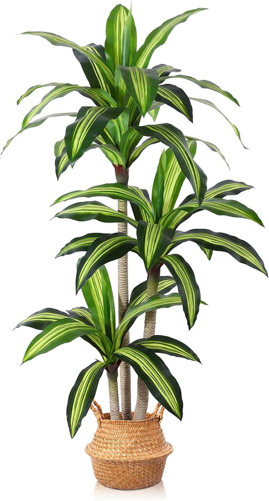 Artificial Plants, 5 Ft Dracaena Tree Faux Plants Indoor Outdoor Decor Fake Tree with Woven Seagrass Basket Plants for Home Decor Office Living Room Porch Patio Housewarming