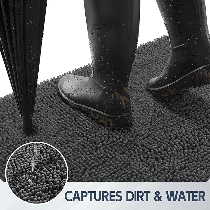 Dog Door Mat for Muddy Paws, 72" x 36" Chenille Absorbent Front Door Mat Inside, Large Runner Mud Mat for Dogs, Trap Dirt Washable Non Slip Outdoor Indoor Entrance Doormats, Grey