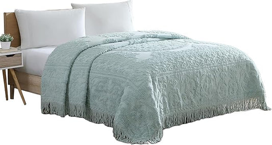 Beatrice Home Fashions Medallion Chenille Bedspread, King, Blue