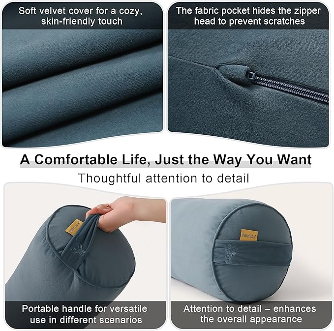 Long Round Body Pillow for Adults – Bolster Pillow for Bed, Cervical Roll Pillow, Firm Support for Sleeping,59 x 7.87 Inches,Slate Blue