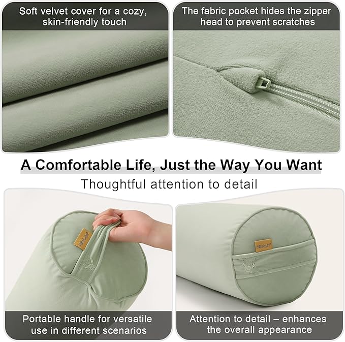 Bolster Pillow for Bed – Long Round Body Pillow for Adults, Cuddle Pillow for Sleeping, Full-Length Support,47.24 x 7.87 Inches,Celadon Green