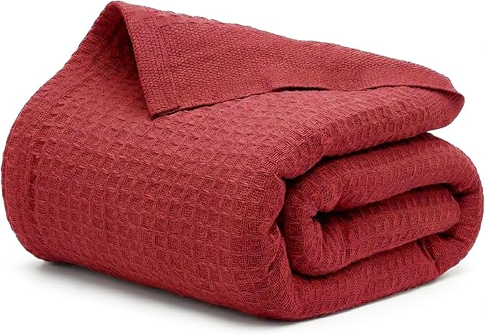 Salt Earth 100% Cotton Throw Blanket, Twin, 68"X92" Waffle Throws for Home, Bedrooms, Outdoor Couch, Office Couch, Modern Cozy Bed Room Decor Blankets,Lightweight All Season Western Blanket(Red)