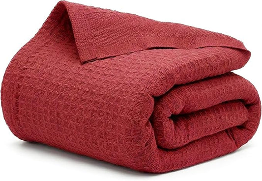 Salt Earth 100% Cotton Throw Blanket, King, 106"X92" Waffle Throws for Home, Bedrooms, Outdoor Couch & Office Couch, Modern & Cozy Room Decor Blankets, Lightweight All Season Western Blanket(Red)