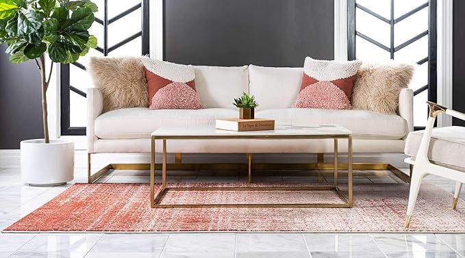 Unique Loom Del Mar Collection Area Rug - Jennifer (4' 1" x 6' 1" Rectangle, Red/ Beige)