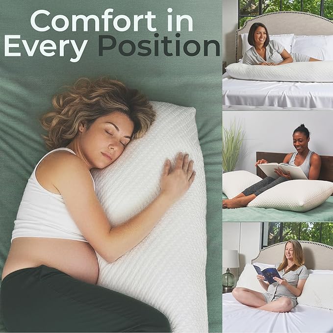 Snuggle-Pedic Body Pillow for Side Sleepers for Adults - Full Body Maternity Pillow Support Legs, Belly & HIPS - Shredded Memory Foam & Cooling Pregnancy Pillow Cover - 20x54 White
