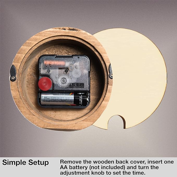 Driini Wooden Analog Desktop Clock – 4.3 in. Decorative Pinewood, No-Tick Design – Easy to Read Silent Sweep Mantle Clock – Quiet Tabletop Clocks with Wood Body, Hands, & Battery Cover; Light