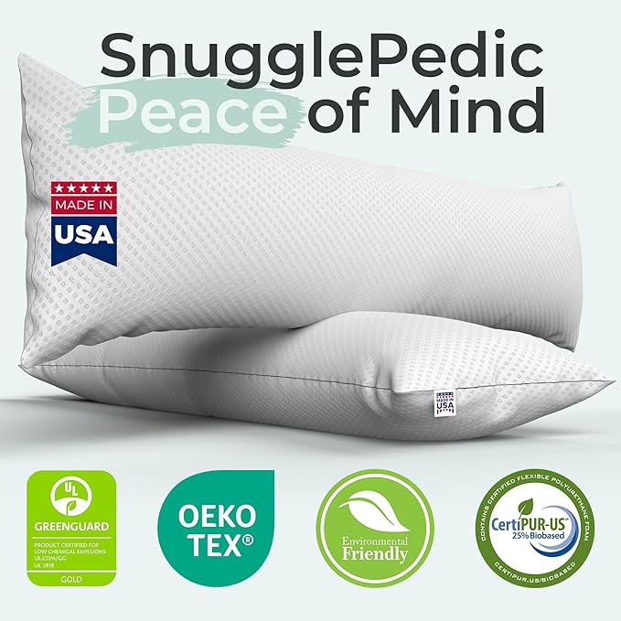 Snuggle-Pedic Body Pillow for Side Sleepers for Adults - Full Body Maternity Pillow Support Legs, Belly & HIPS - Shredded Memory Foam & Cooling Pregnancy Pillow Cover - 20x54 Light Gray