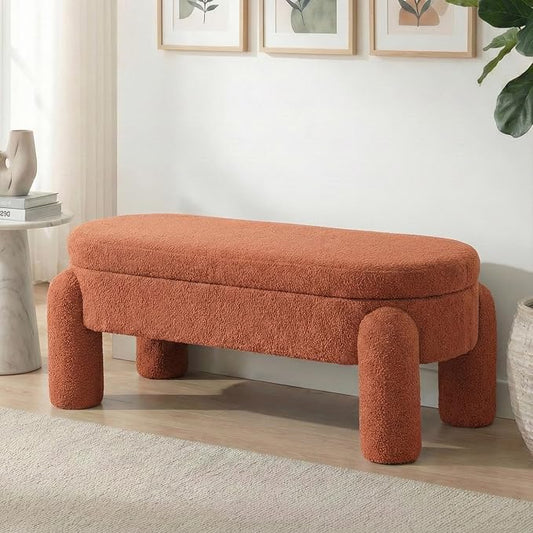 Ottoman with Storage, Large Foot Rest Ottoman Storage Bench,End of Bed Bench,Upholstered Seating,for Entryway, Hallway, Living Room,Bedroom (Orange)