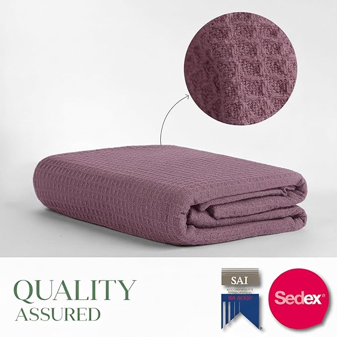 100% Cotton Salt Earth Throw Blanket, King, 106"X92" Waffle Throws For Home, Bedrooms, Outdoor Couch & Office Couch, Modern & Cozy Room Decor Blankets, Lightweight All Season Western Blanket(Lavender)