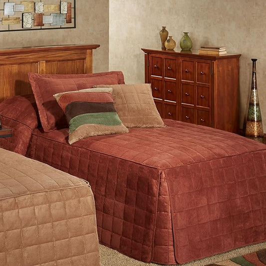 Touch of Class Camden Luxury Bedding | Warm Russet Color | Classic Fitted Bedspread | Faux Suede Box Quilted Design | Designed 2 Piece Set Includes Twin Bedspread and 1 Standard Sham