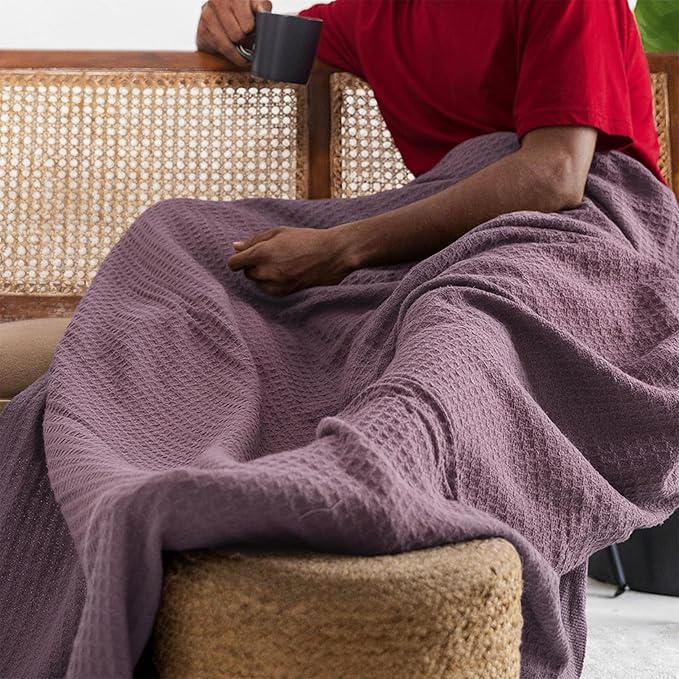 100% Cotton Salt Earth Throw Blanket, King, 106"X92" Waffle Throws For Home, Bedrooms, Outdoor Couch & Office Couch, Modern & Cozy Room Decor Blankets, Lightweight All Season Western Blanket(Lavender)