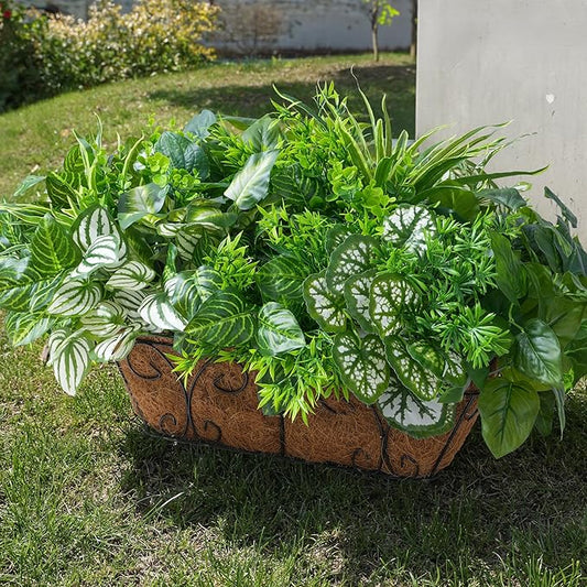 Artificial 20pcs Bunches Greenery Plants Fake Plastic Leaves with Stems UV Resistant Outside Faux Plants Bushes for Outdoor Patio Garden Front Porch Yard Decor