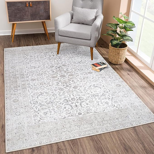 Bloom Rugs Washable Non-Slip 9' x 12' Rug - Beige/Off White Traditional Bordered Area Rug for Living Room, Bedroom, Dining Room, and Kitchen - Exact Size: 9' x 12'