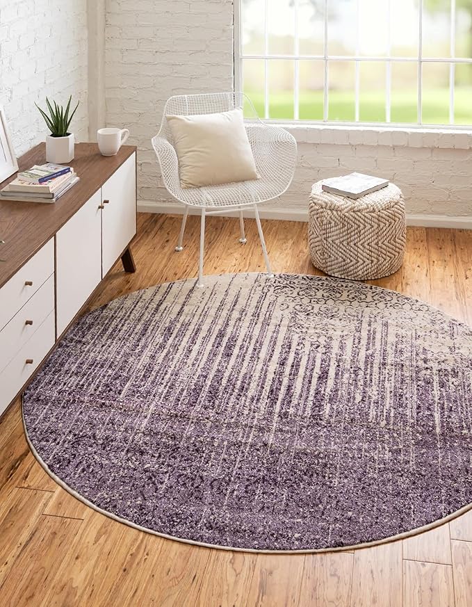 Unique Loom Del Mar Collection Area Rug - Jennifer (7' 10" Round, Purple/ Ivory)