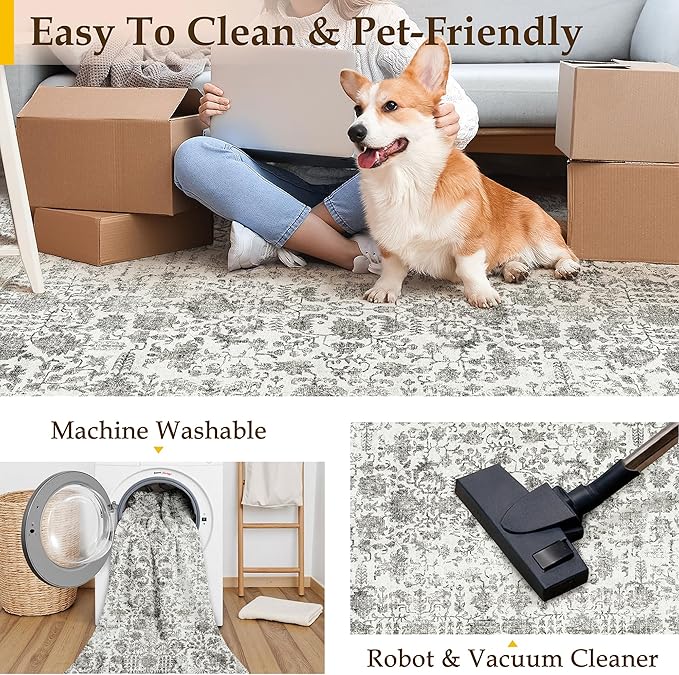 Black Runner Rug 2'6"x8' Washable Carpet for Hallway Kitchen Vintage Distressed Non Slip Indoor Retro Floral Bedroom Accent Throw Long Rug Bathroom Office Laundry Dining Living Room