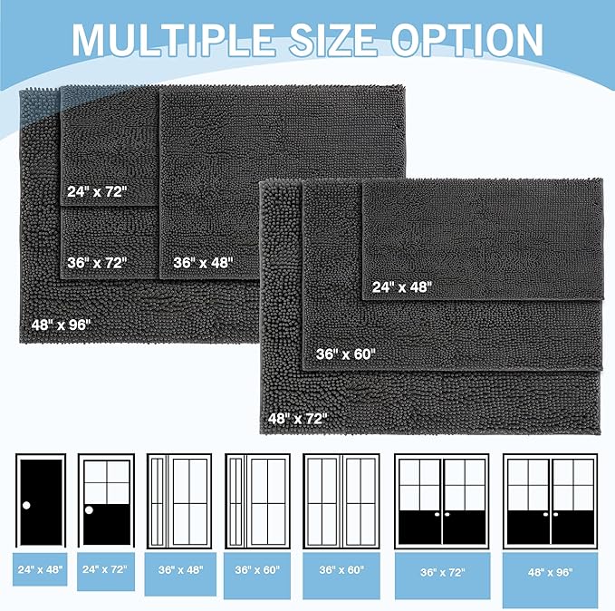 Amyracel Dirt Trapping Door Mat, 36" x 72" Large Absorbent Dog Door Mat for Muddy Paws, Quick Dry Non Slip Chenille Mud Mat for Dogs, Machine Washable Entry Indoor Entryway Rug for Inside Floor