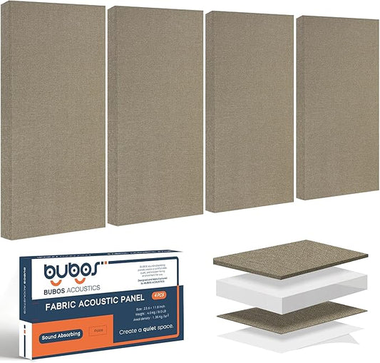 BUBOS 4 PCS Fabric Acoustic Panels,23.6''x11.8''x2'' Sound Proof Panels for Walls,Self-adhesive Soundproof Wall Panels for Echo Absorption for Home Studio Office,Standard CavityPro Flaxen