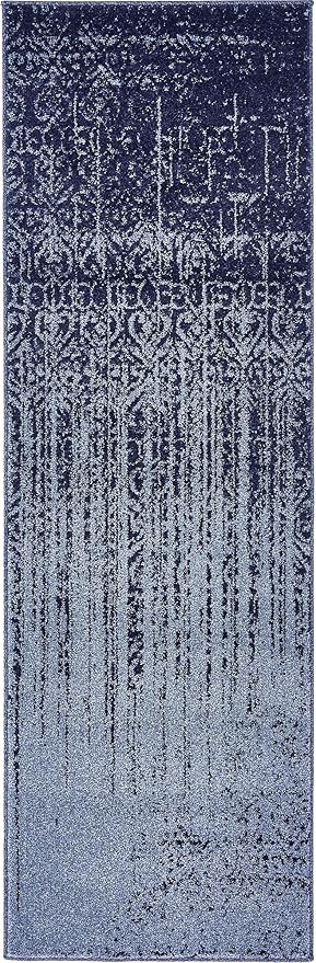 Unique Loom Del Mar Collection Area Rug - Jennifer (2' x 6' 1" Runner, Blue/ Navy Blue)