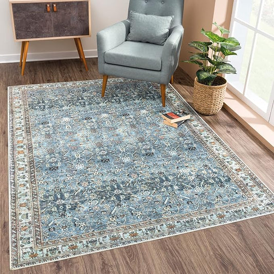 Bloom Rugs Washable Non-Slip 9' x 12' Rug - Blue/Beige Traditional Area Rug for Living Room, Bedroom, Dining Room, and Kitchen - Exact Size: 9' x 12'