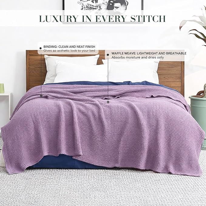 100% Cotton Salt Earth Throw Blanket, King, 106"X92" Waffle Throws For Home, Bedrooms, Outdoor Couch & Office Couch, Modern & Cozy Room Decor Blankets, Lightweight All Season Western Blanket(Lavender)