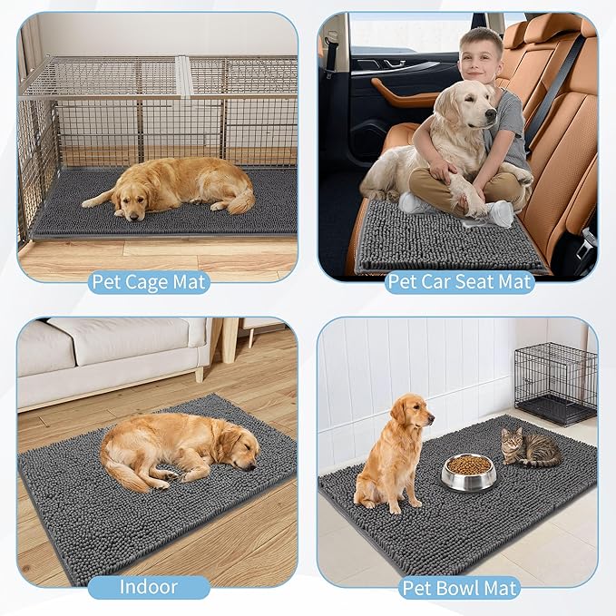 Amyracel Dirt Trapping Door Mat, 36" x 72" Large Absorbent Dog Door Mat for Muddy Paws, Quick Dry Non Slip Chenille Mud Mat for Dogs, Machine Washable Entry Indoor Entryway Rug for Inside Floor