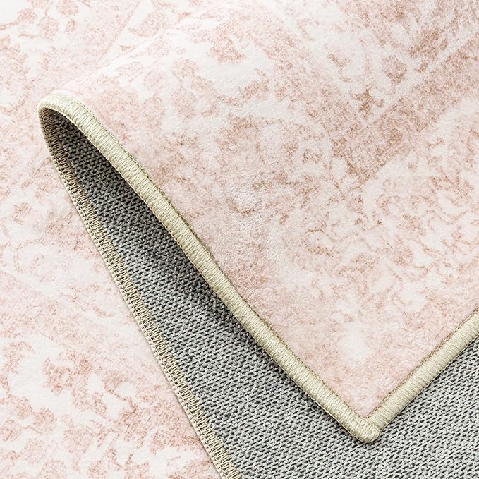 Pink Runner Rug 2x6 Hallway Machine Washable Kitchen Vintage Distressed Non Slip Long Carpet Indoor Retro Floral Bedroom Accent Throw Rug for Bathroom Office Laundry Dining Room