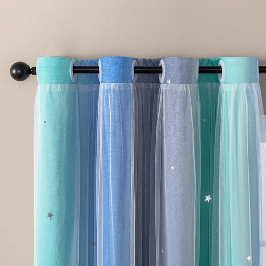 XiDi Curtains for Bedroom Decor, Rainbow BluGrenGrey-52-45