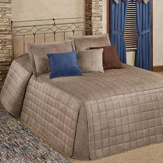 Touch of Class Camden Luxury Bedding | Neutral Sand Color | Grande Fitted Bedspread | Faux Suede Box Quilted Design | Designed 3 Piece Set Includes King Bedspread and 2 King Shams