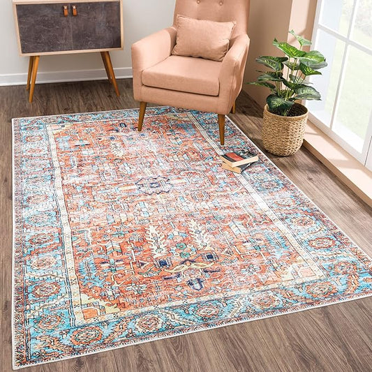 Bloom Rugs Washable Non-Slip 10x14 Rug - Orange/Blue Traditional Oriental Area Rug for Living Room, Bedroom, Dining Room, and Kitchen - Exact Size: 10' x 14'