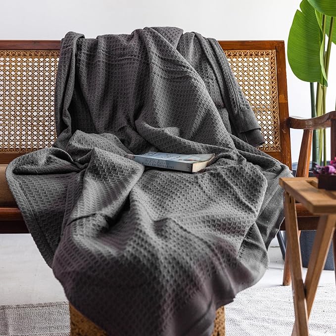 Salt Earth 100% Cotton Throw Blanket, King, 106"X92" Waffle Throws for Home, Bedrooms, Outdoor & Office Couch, Modern Room Decor Blankets, Lightweight, All Season Western Blanket (Charcoal Grey)