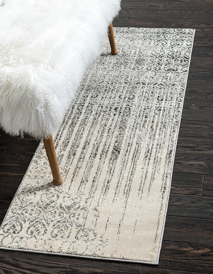 Unique Loom Del Mar Collection Area Rug - Jennifer (2' x 6' 1" Runner, Gray/ Black)