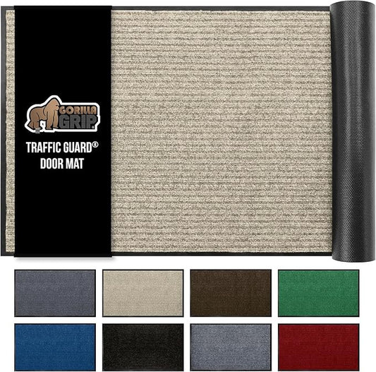 GORILLA GRIP Waterproof Traffic Guard Door Mat, 60x36, Heavy Duty Entryway Mats, Strong Rubber Back Commercial Utility Rugs for Office Hallway, Garage Floor and Home, Low Profile Carpet Runner, Beige
