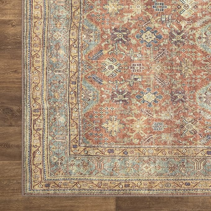 Bloom Rugs Washable Non-Slip 7 ft Runner - Terracotta/Mustard Traditional Runner for Entryway, Hallway, Bathroom, and Kitchen - Exact Size: 2.5' x 7'